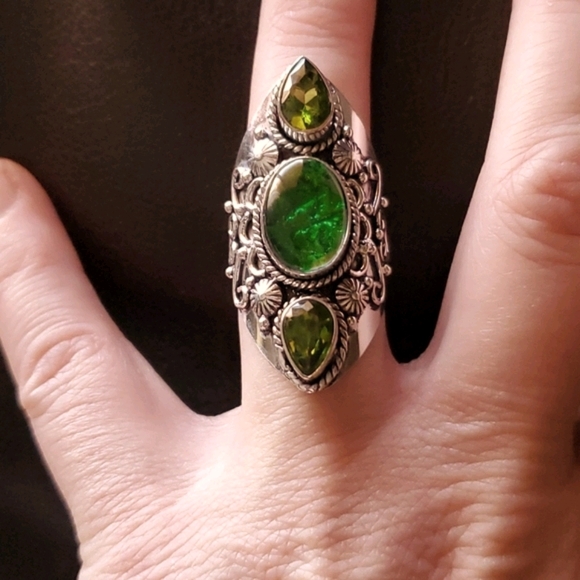 New Triplet Opal & Peridot 925 Silver Statement Ring. - Picture 10 of 12